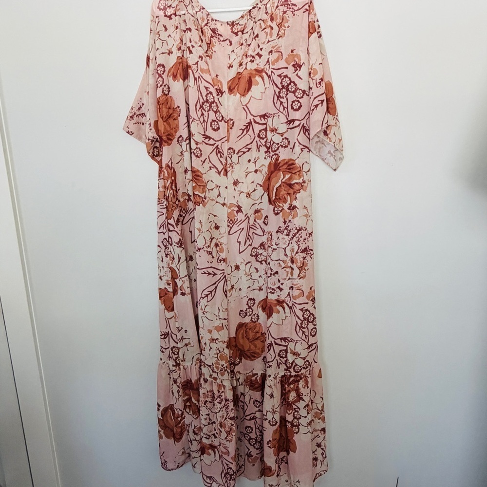 Elegant Floral Maxi Dress in Blush and Rust